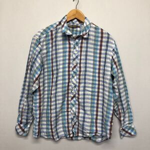 Raffi Linea Uomo Men Long Sleeve Linen Button Up Shirt Size Large Plaid M159 -22